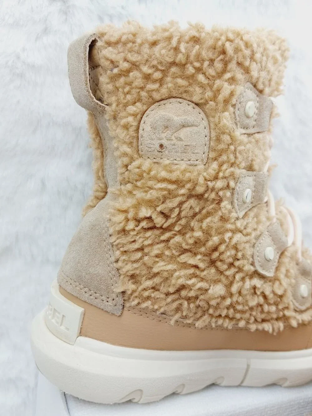 Sorel Explorer Cozy Youth Girl's Tan Canoe Chalk Lace-Up Winter Boots Size US 2